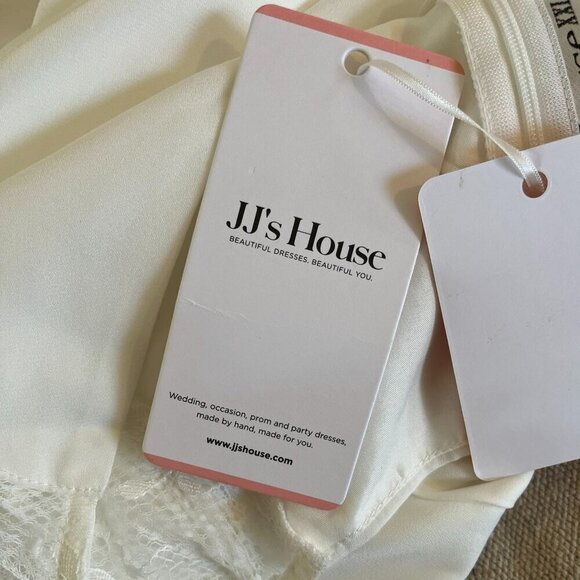 JJ House Woman's Plus-Size White V-Neck Chiffon Lace Midi Wedding Dress Sz XXL - Picture 12 of 13